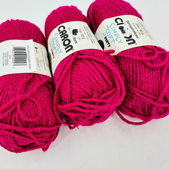 3 Caron Simply Soft Party Yarn Fuchsia Sparkle Dark Pink Metallic MULTI AVAIL! - Picture 5 of 5